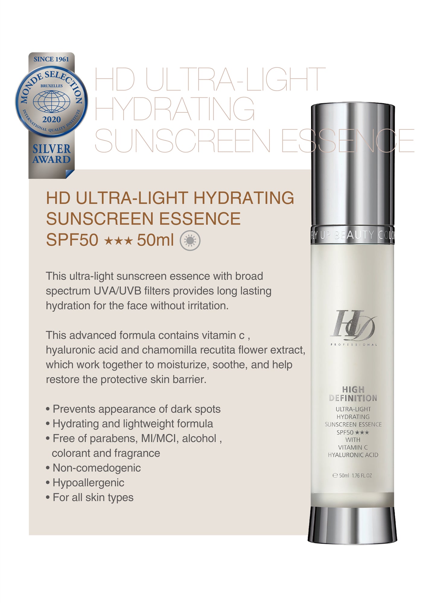HD ULTRA-LIGHT HYDRATING SUNSCREEN ESSENCE SPF50+ ★★★★